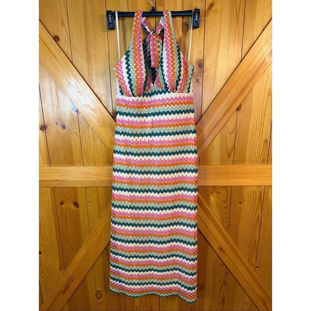 Premier Amour Crochet Cream Multi Chevron Fit + Flare Dress NWT Size Large (6444